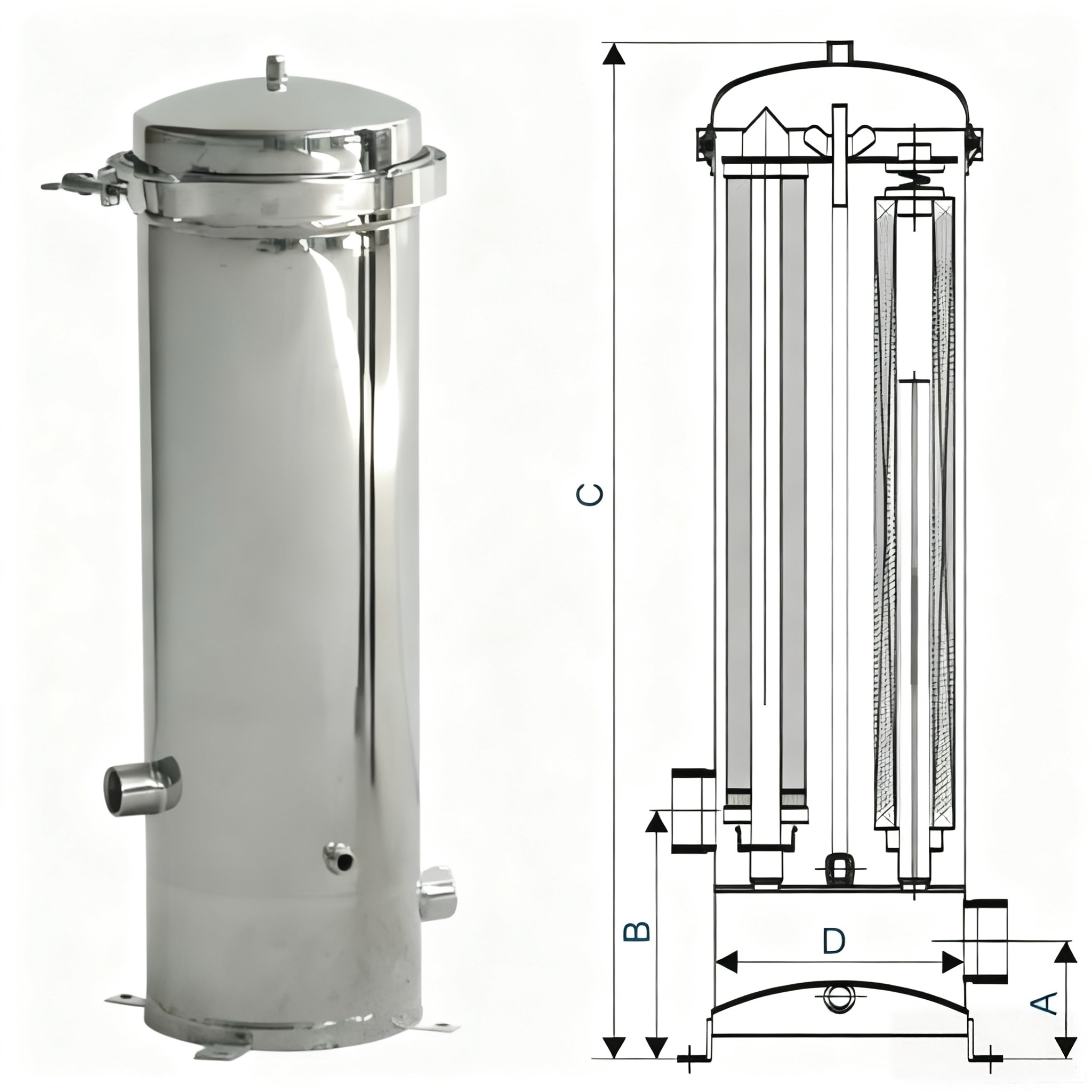 Multi-Cartridge Tri-Clamp Stainless Steel Precision Filter System with Individual Sealing for Parallel or Series Configuration